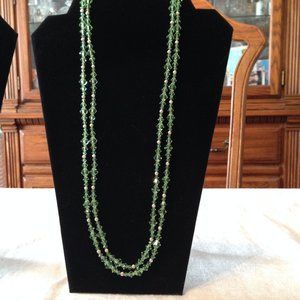 Made w/Peridot Swar Bicone St Silver Bead Necklace